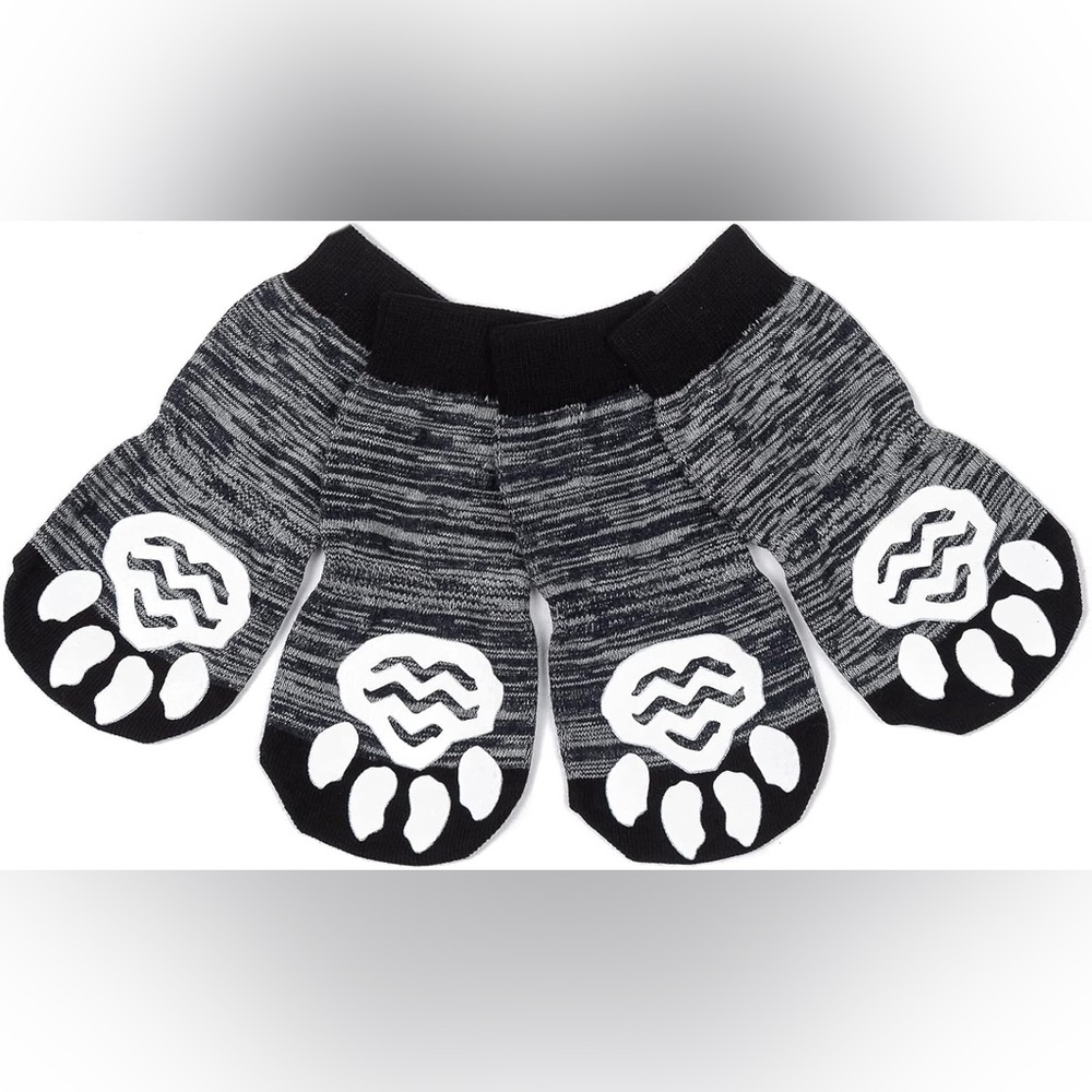 Pet Heroic Black-Grey Knitted Anti-Slip Dog Socks Protector 4 Indoor Wear,